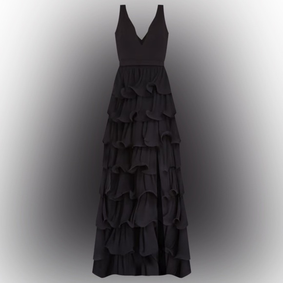 BETSEY & ADAM ELENI" SCUBA CREPE TOP AND CHIFFON SKIRT FLOOR LENGTH DRESS - Picture 6 of 13